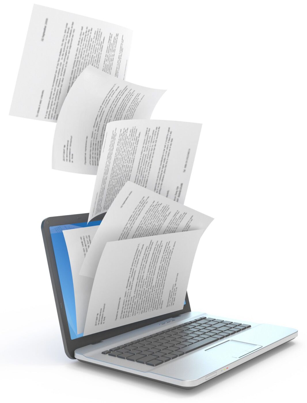 papers flying out of laptop